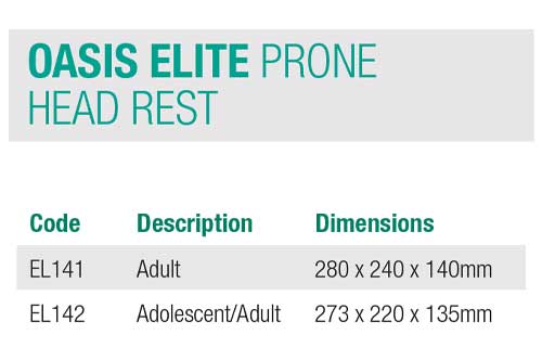 مشخصات و سایزبندی زیرسری بیمار مدل OASIS ELITE PRONE